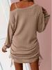 European & American Cross-Border Knitted Slim Fit Ribbed Dress with Ruffle & Drawstring, Long Sleeve, Autumn/Winter Fashion 2025