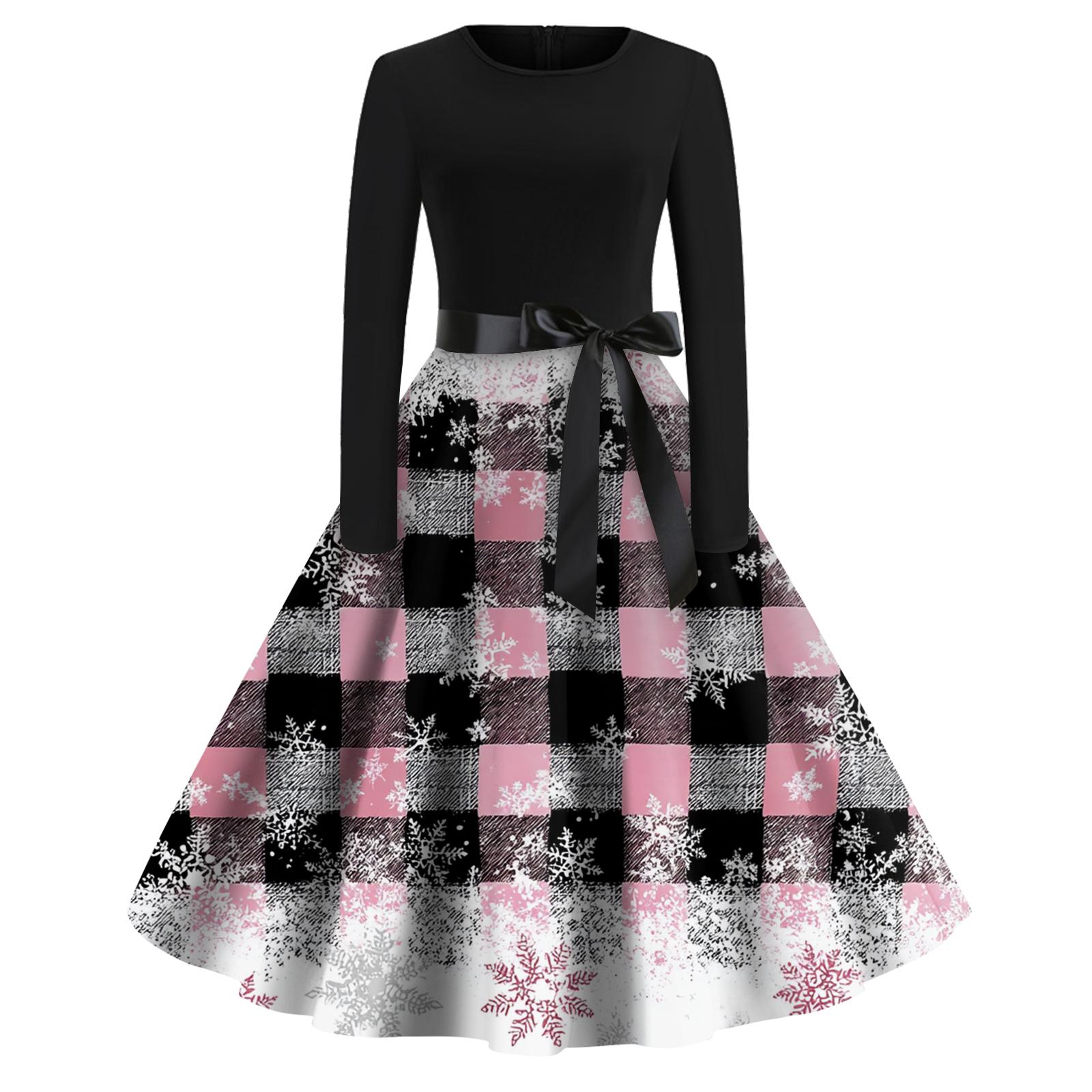 

Женское модное повседневное платье приталенного кроя с круглым вырезом, рождественским принтом и длинными рукавами L