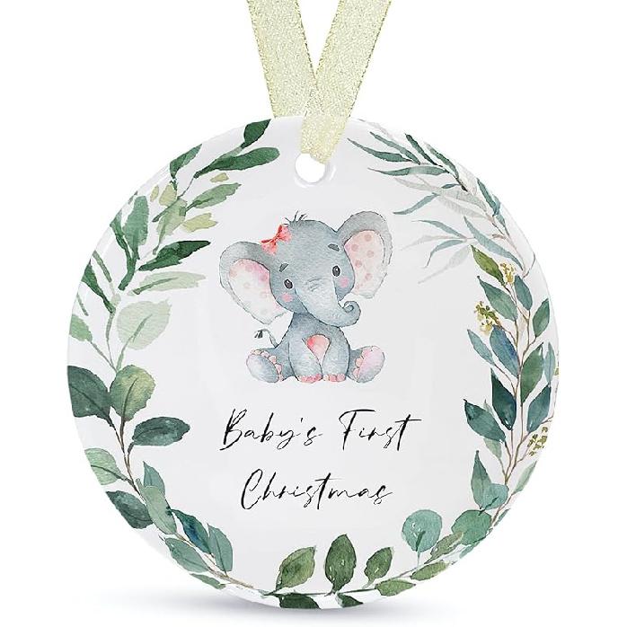 Babys First Christmas Ornaments 2025 Babies First Christmas Ornament Baby s 1st Christmas Ornament for New Baby Ornament for Boys Girls Round Ceramic New Baby-green Leaf Eleph