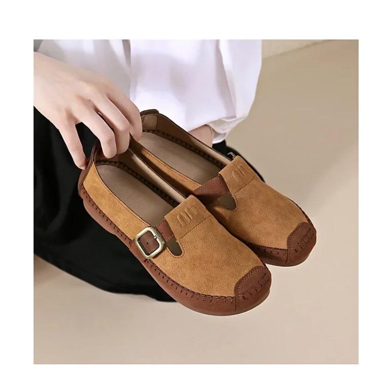 Women Shoes Autumn New Flat Sole Casual Shoes Retro Comfort Belt Buckle Trendy Maillard Anti Slip Shoes Versatile Zapatos Mujer