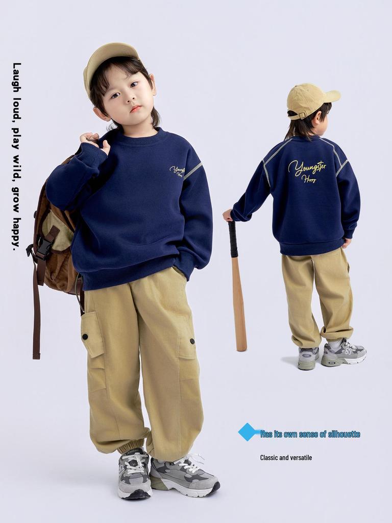 2025 Spring & Autumn Kids' Korean Fashion Sweatshirt: Boys' Long-Sleeve, Round Neck Pullover for Big Kids