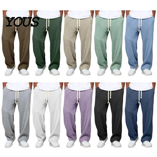 Soft Polyester Streetwear Men Waffle Baggy Trousers, Wide Leg Drawstring Waist Slacks, Loose Fit Relaxed Travel Pants Casual Sweatpants with