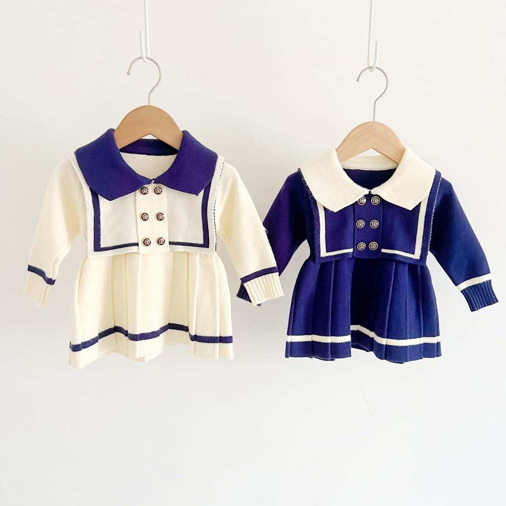 Jaydyequ Casual Perfect for Shrine and Navy Size 110cm Girls' Spring/Autumn/Winter Dress, Knitwear, Sailor-Style Dress, Weddings, Visits, Recitals,