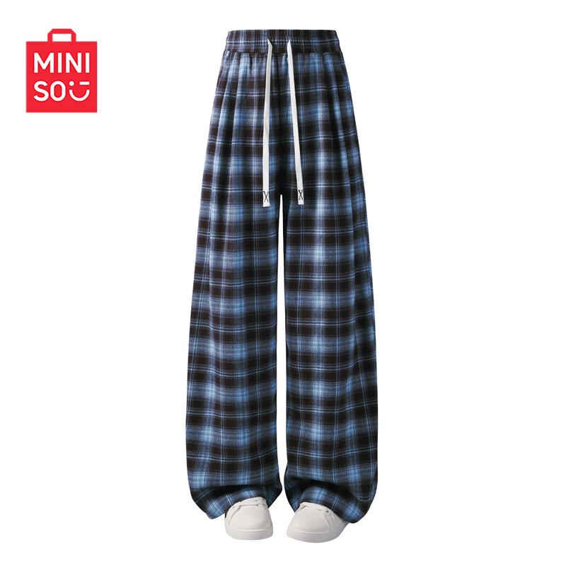 MINISO Women s Plaid Wide-Leg Pants L