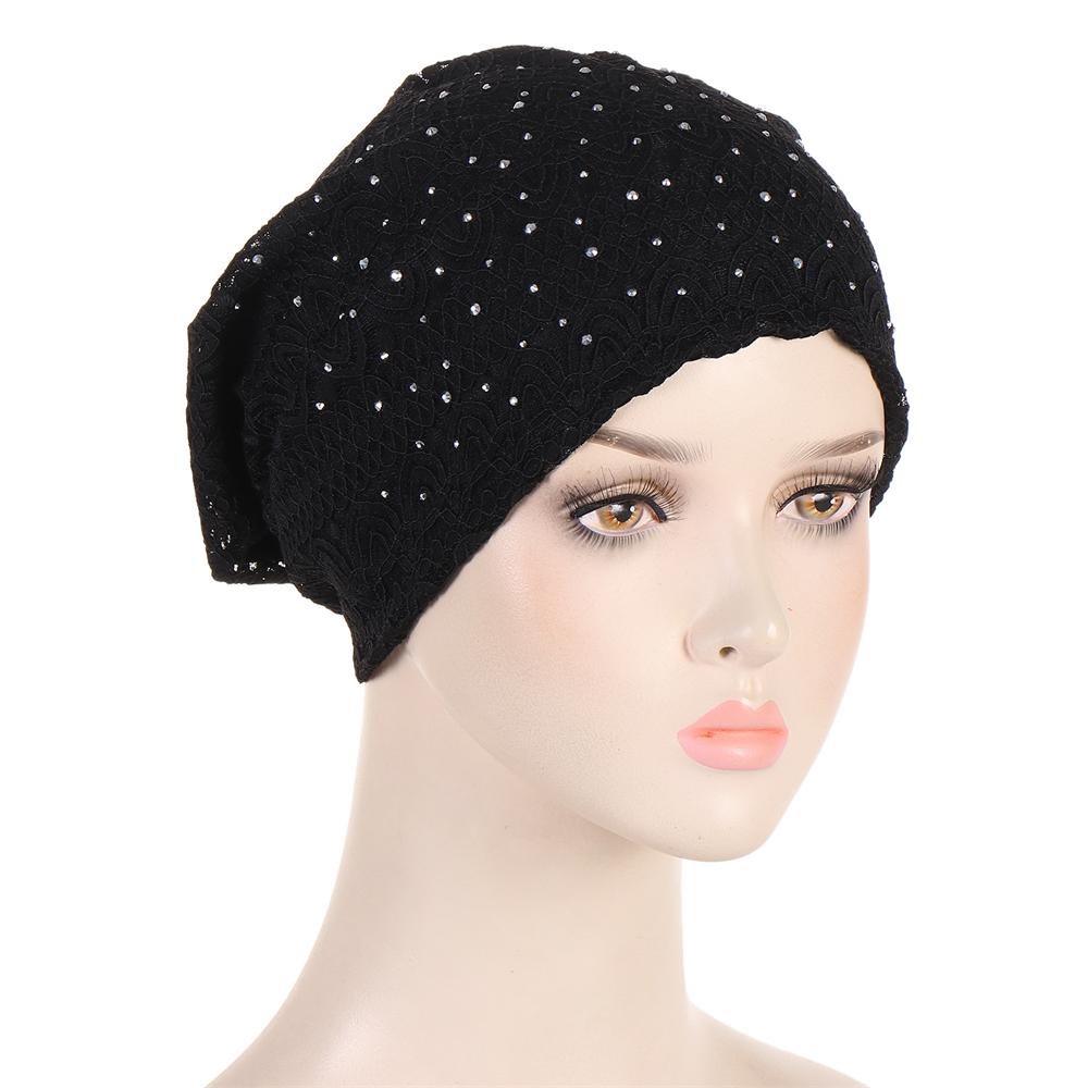 Lace Bonnet Beanie Women Chemo Cap Muslim Hijab Diamond Flower Turban Indian Hair Loss Hat Headscarf Wrap Baggy Slouchy Skullies