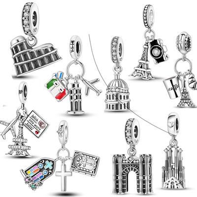 Copper Travel Round The World Charms Bead Triumphal Arch Eiffel Tower Dangle Fit Pandora Bracelet Diy Jewelry
