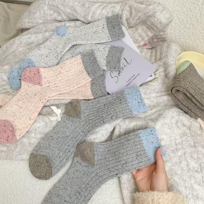 Thick Line Socks Women'S Dongdaemun Color Matching Ideas Yarn Thickened Warm Wool Medium Tube Stacking Socks Women'S Socks