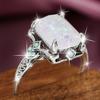 New Square White Opal Ancient Silver Ring European and American Bride Ladies Wedding Hand Jewelry