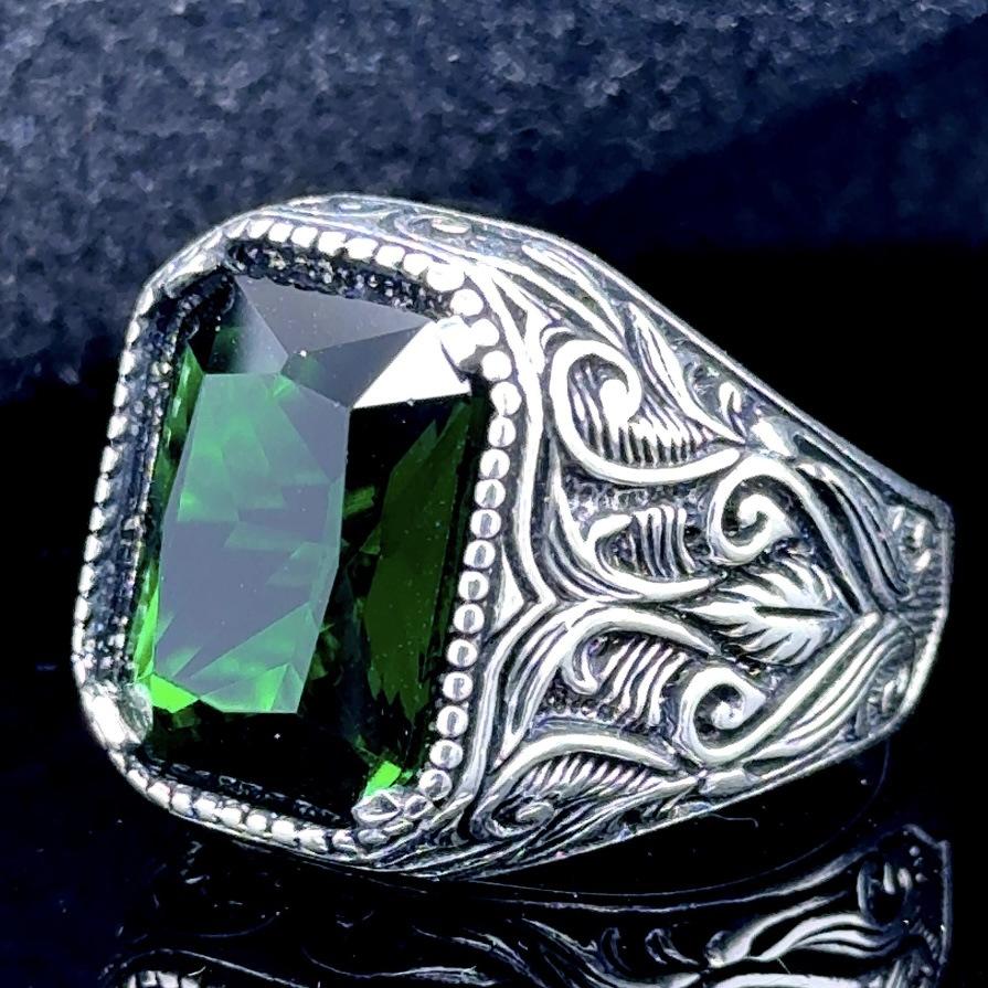 Vintage Handgefertigt Türkiye Abzeichen Ring Unisex Antiker Silber Geschnitzter Ring Lila Grün Schwarz Zirkonia Intarsien Fels Motorrad Fan Stil