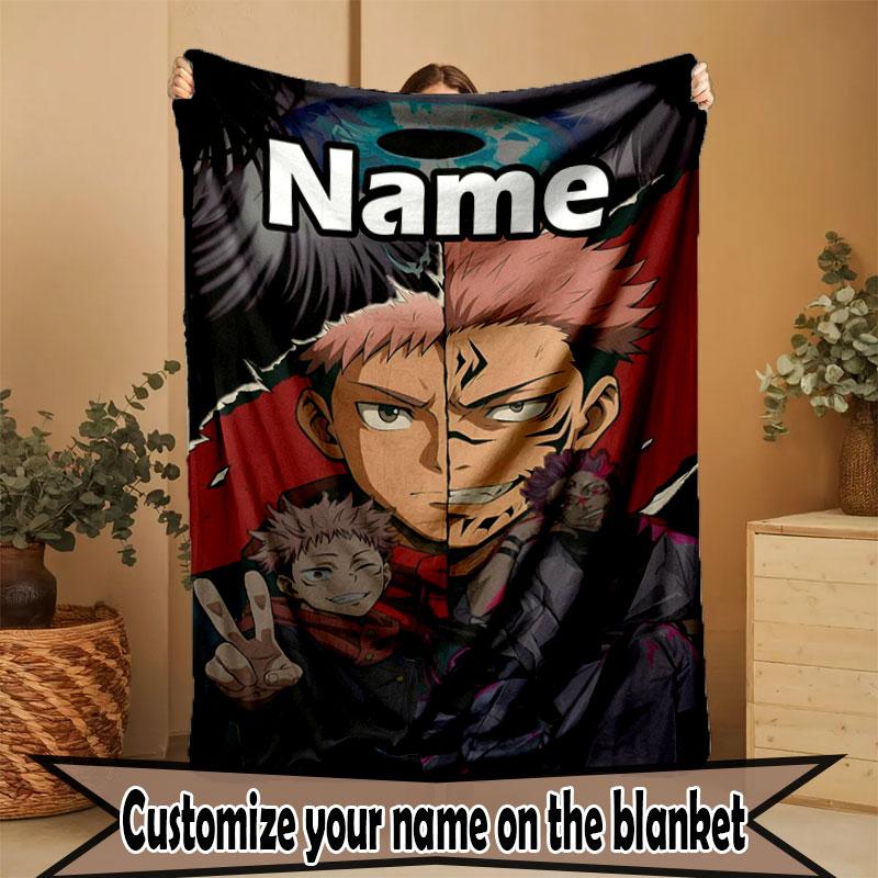 Couverture Imprimée Personnalisée au Nom Jujutsu Kaisen, Décoration Intérieure, Chambre à Coucher, Canapé, Camping, Canapé, Cadeaux pour Anniversaire Noël