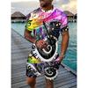 Men's Summer Leisure Set Piano Theme Print T-Shirt & Shorts Breathable Casual Outfit for Holiday/Beach