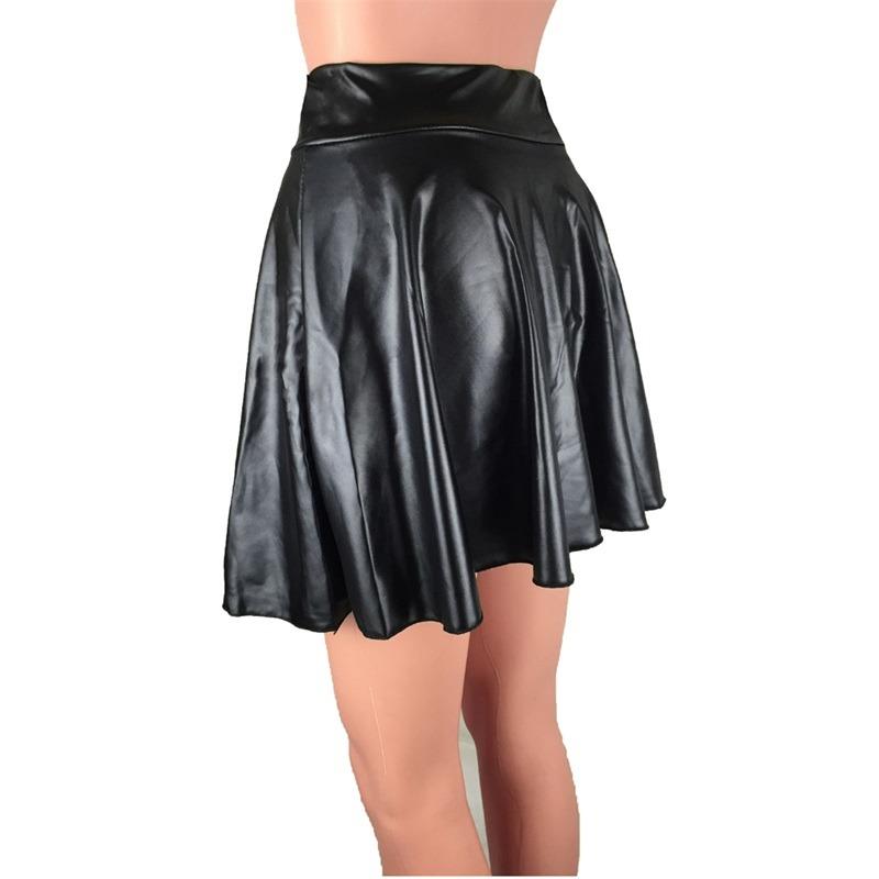 Europe And America Wild High Waist Imitation Leather Skirt Women's Fashion Pleated Skirt Dress