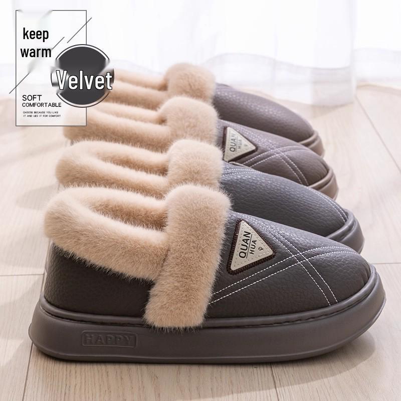 Men's 2025 Waterproof Winter Slippers: Thick-Soled, Fleece-Lined, Anti-Odor Cotton Shoes for Outdoor Wear