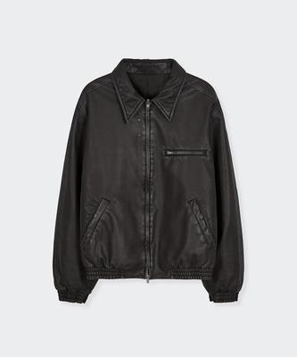 Mmic Insert Leather Bomber Black