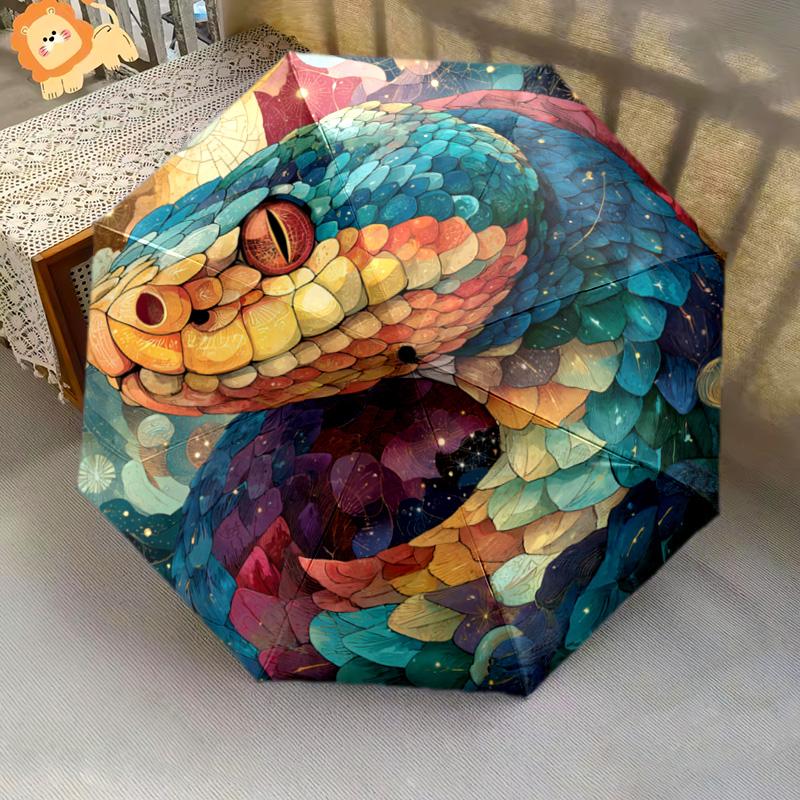 1 PC Automatic Folding Umbrella - Serpent Pattern, Portable & Foldable Design with 8 Ribs, Christmas Birthday Gifts