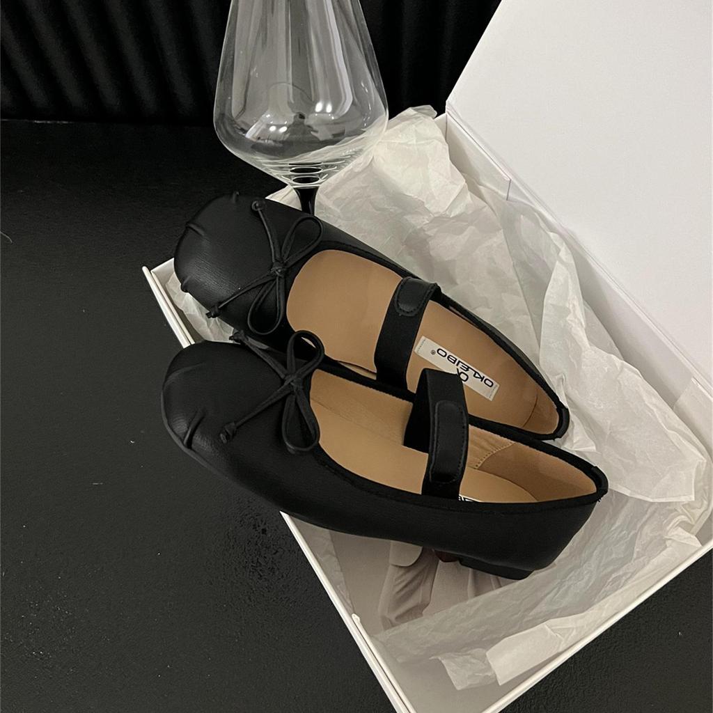 Fashion IPPEUM Ballet Flats Women Round Toe Bow Elastic Band Mary Janes Shoes Black Ballerines Femme Chaussure