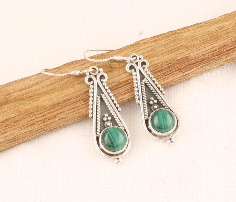 Solid 925 Sterling Silver Malachite Gemstone Earrings Bohemian Earrings Women Jewelry Designer Earrings