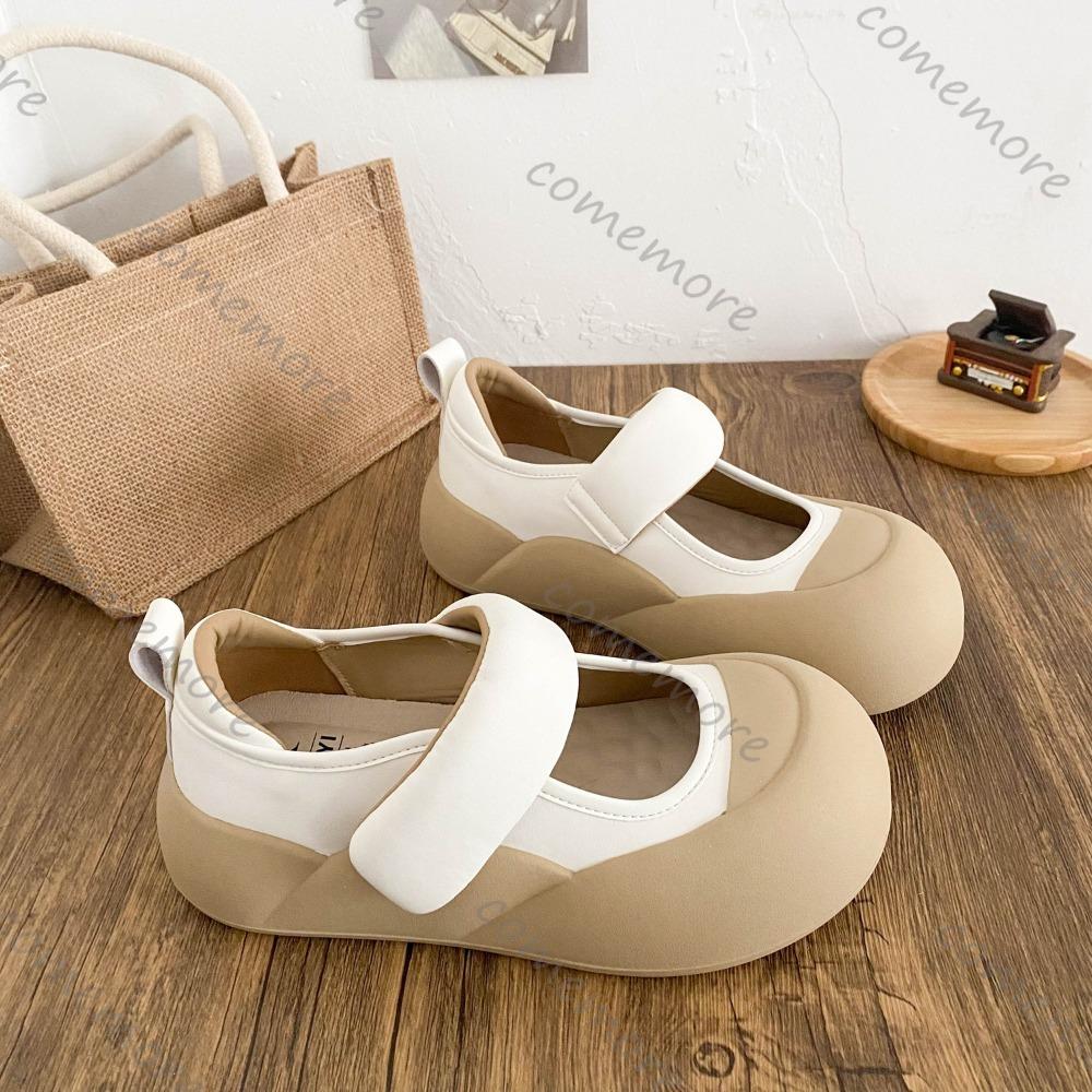 Fashion Comemore Thick-soled Cute Round Toe Mary Janes Shoes Women Spring Autumn Flat Bottom Casual Height-increasing Women's Shoes