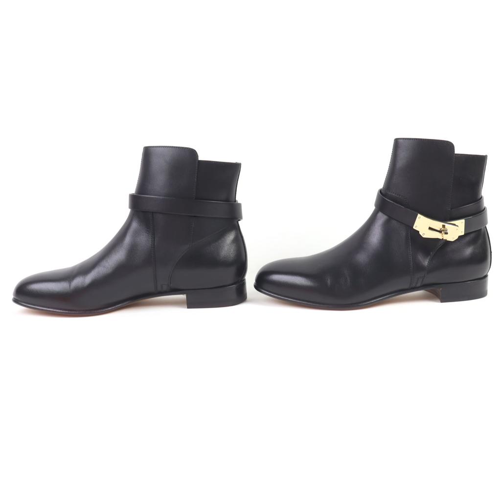 Hermes Short Boots Neo Kelly Buckle Black Leather Women 37 Used