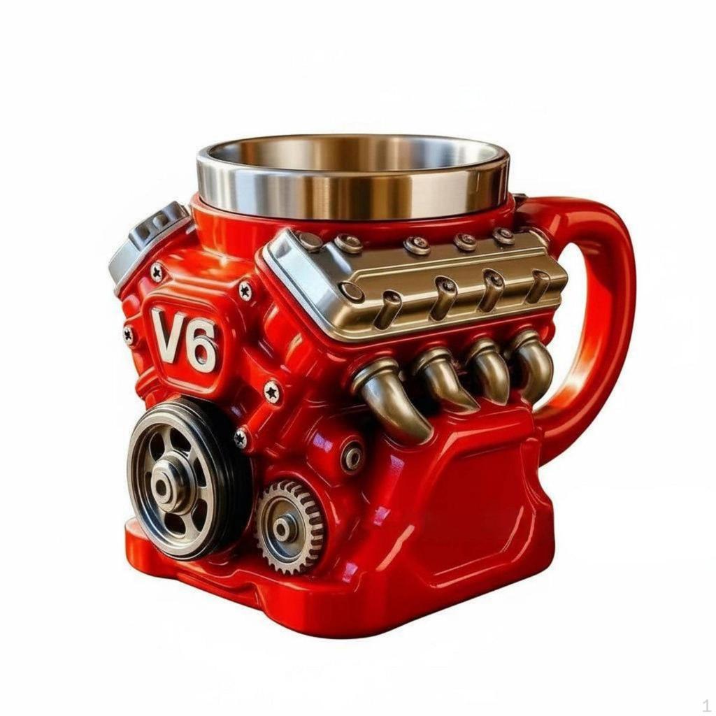 V8 Engine Mug Unique Design Automotive Drinkware Creative Gift Stainless Steel Lined Cup for