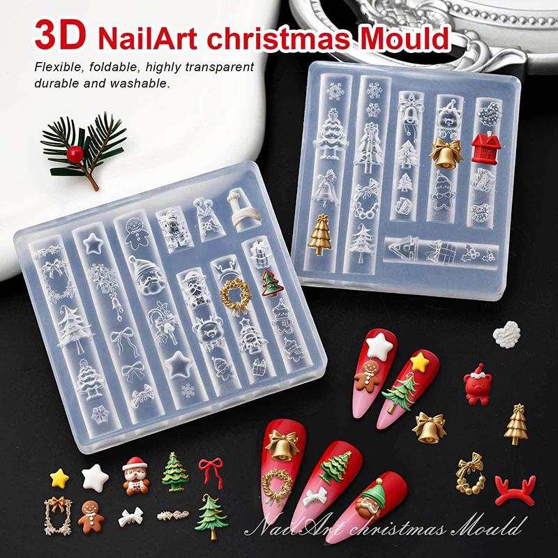 Christmas Snowman Christmas Tree 3d Nail Mold Snowflakes Snowmen Nail Decorations Diy Design Silicone Manicure Mold Nail Art