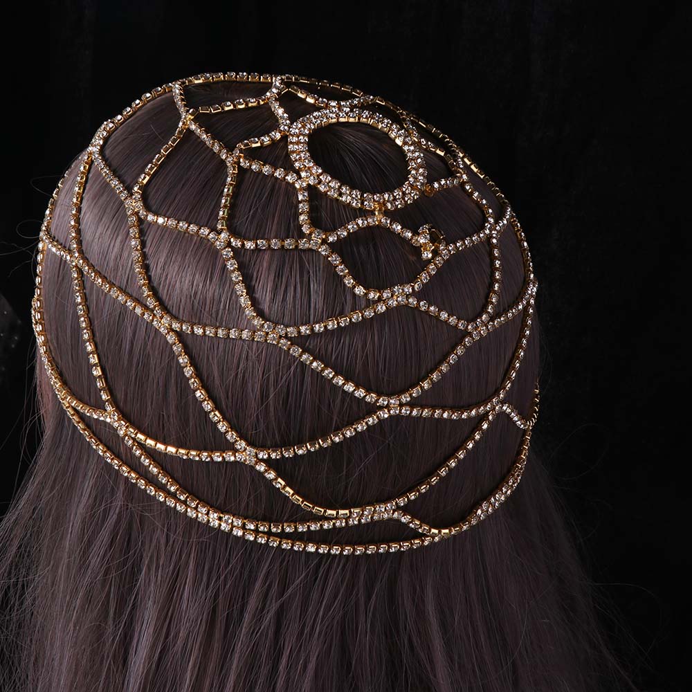 Performance Show Crystal Rhinestone Hairband Luxury Tassel Starry Shiny Head Chain Mesh Bride Wedding Boho Headband