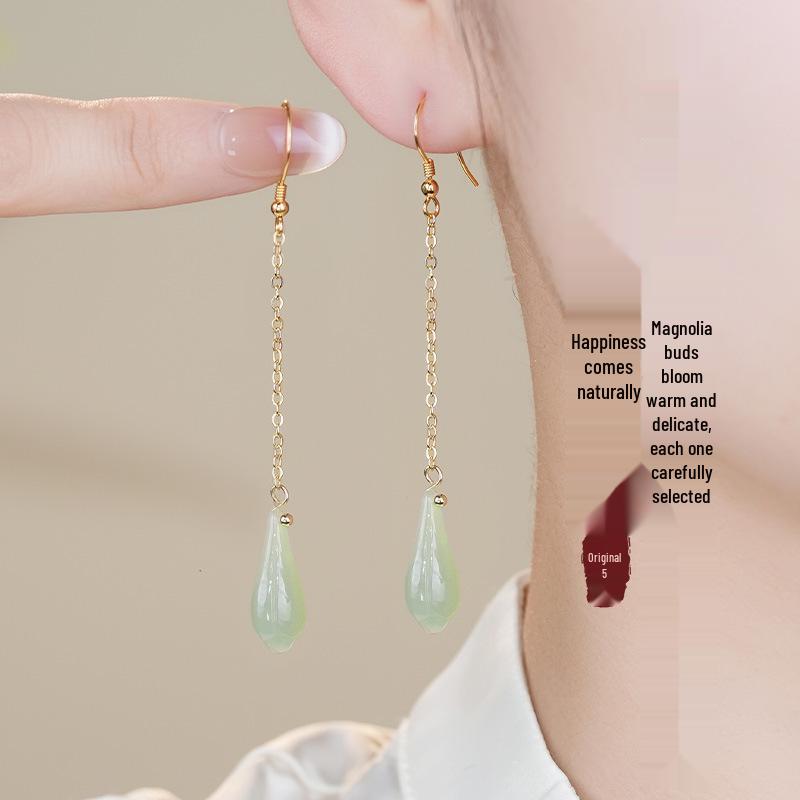 Sterling Silver Jade Earrings: Ancient-Inspired Women's Qipao Accessories with Peace Lock Design