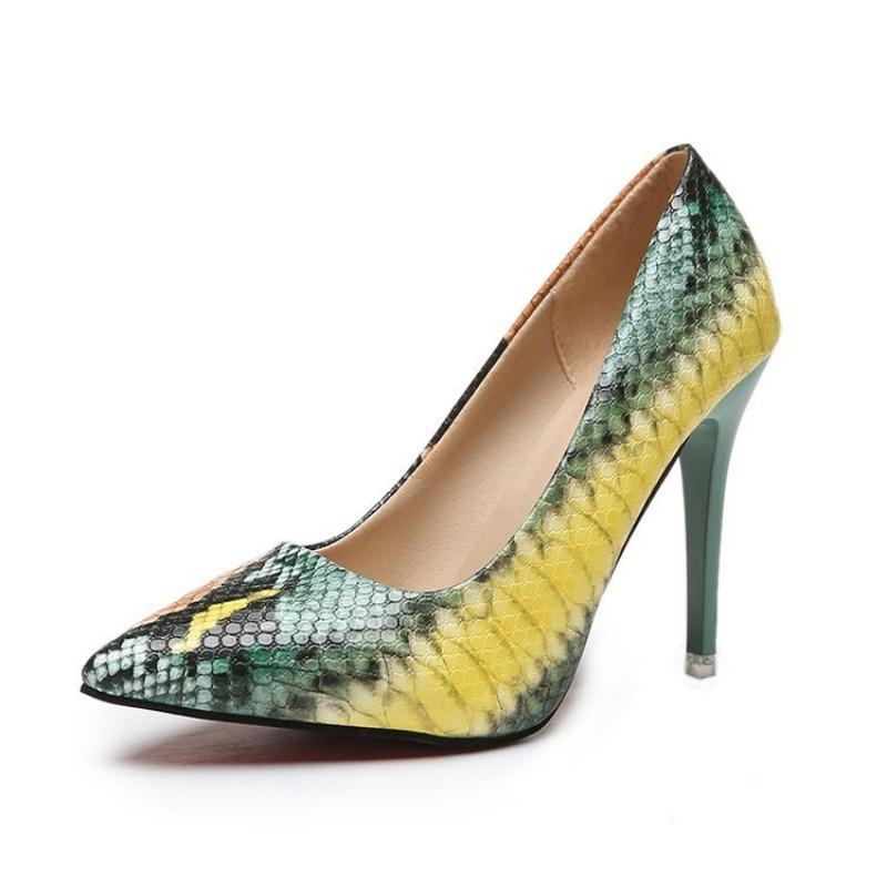 

Туфли-стилеты на высоком каблуке с новым змеиным узором, женские, весна-осень, новая модная обувь большого размера 38 зелёный
