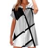 Women's Fashion Casual V-neck Short Sleeve Button Retro Color Block Splicing Print Dress