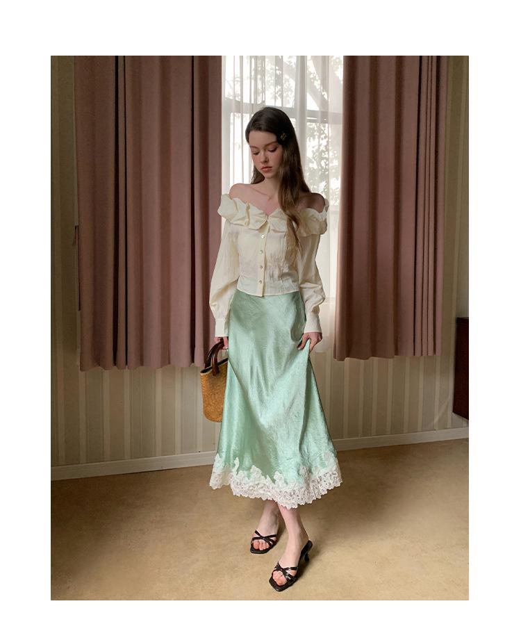 Interpret Beauty Elegant French Satin Midi Skirt for Women - Spring 2025 Collection C3582