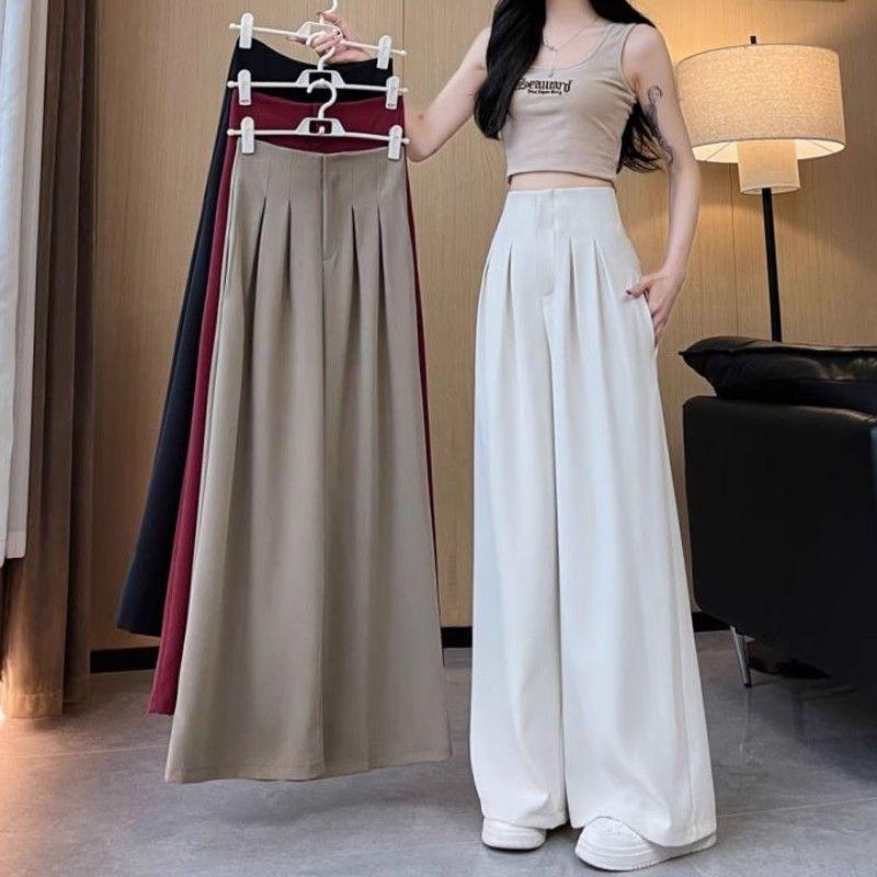 Red Suit Wide Leg Pants Women's Summer Pleated High Waist Slimming Loose Straight Leg Floor Length Casual Pants Skirt