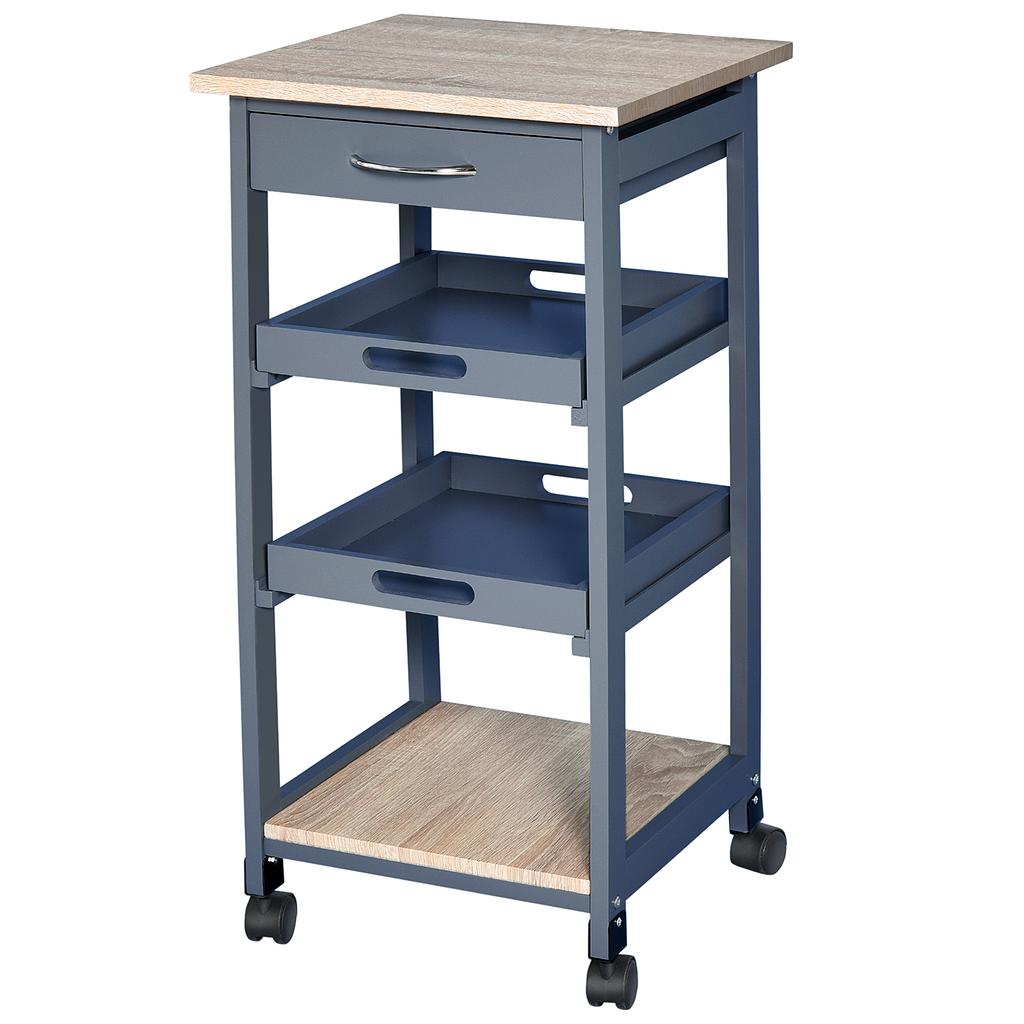 Kitchen Cart with Drawer. 2 Pull-Out Trays and Fixed Shelf. 37x37x76cm. Made of Wood