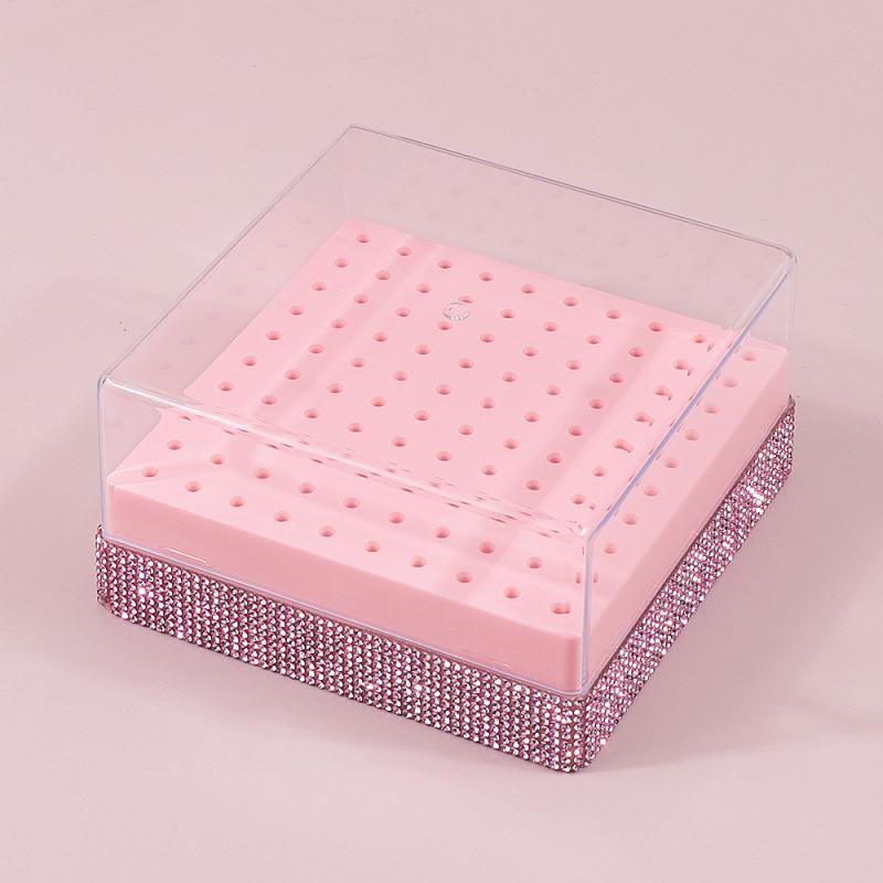 100 Holes Nail Drill Bit Holder  Bling Stand Display Organizer Dust Proof Storage Container Box Case Nail Salon