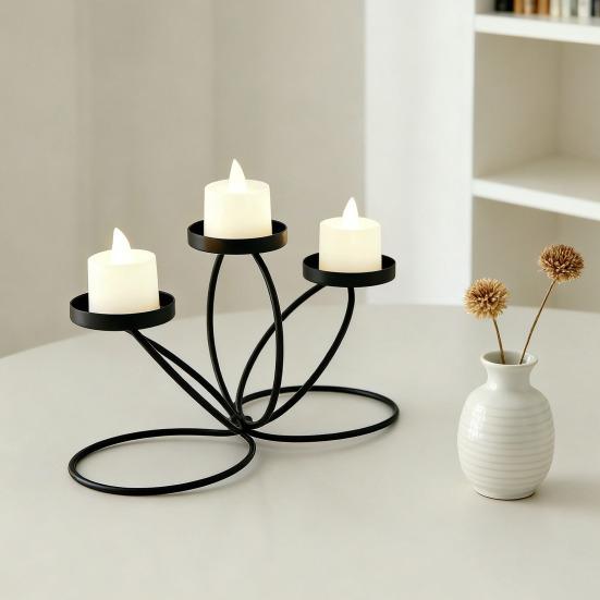 Cast Iron Candle Holder Decoration Home Office Living Room 3-Arm Candlestick Metal Tealight Candle