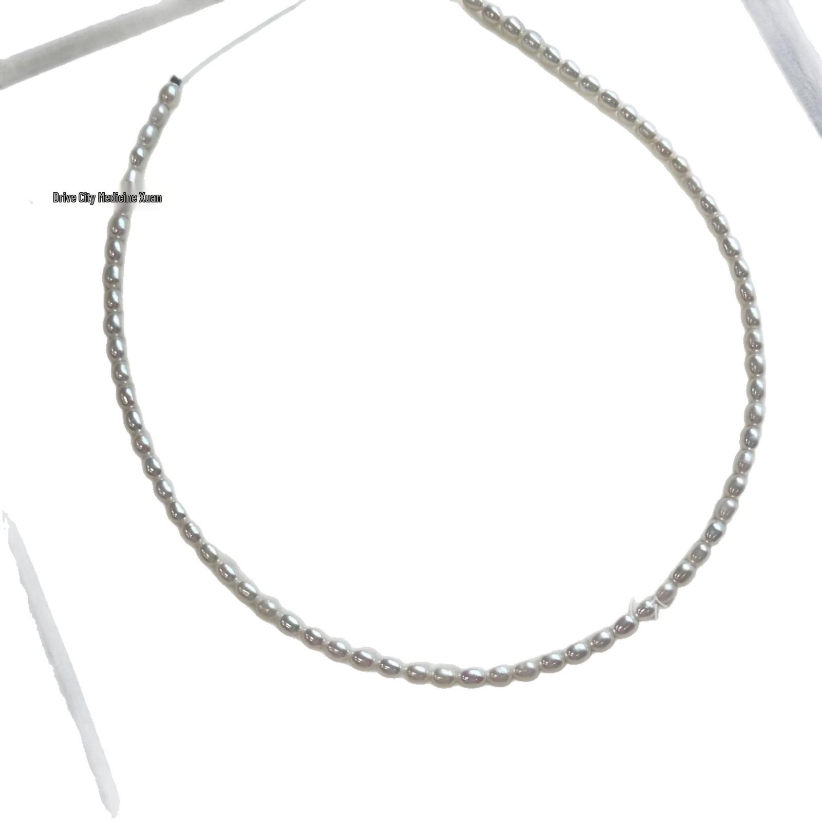 

4-5mm Natural Freshwater AK Pearl Necklace: Semi-finished Rice/Drop Shape Women s Choker, Light Luxury, High Luster Unclasped Semi-finished Necklace белый