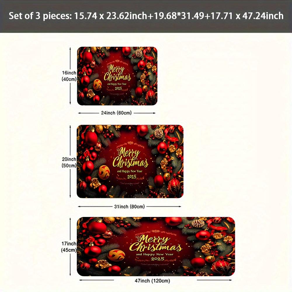 Christmas Kitchen Mat Set Anti Slip Washable Floor Rug Golden Bells Bow Star Holiday Decor Runner Carpet Non Slip Rug