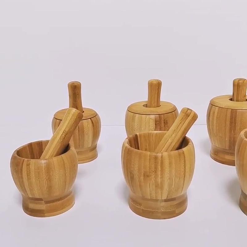 Bamboo Mortar and Pestle Set, Garlic Grinder, Herb Spice Masher, Seasoning Crusher, Kitchen Tool for Mash Spices Pepper
