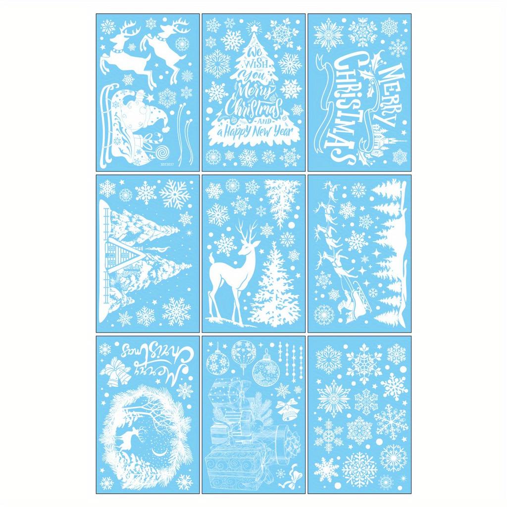 9 Blätter/1 Satz Weihnachtsfensteraufkleber - Winterhaus-Aufkleber, Einfacher Stil Wiederverwendbare Nicht-klebende Straßenansicht Bordürenaufkleber