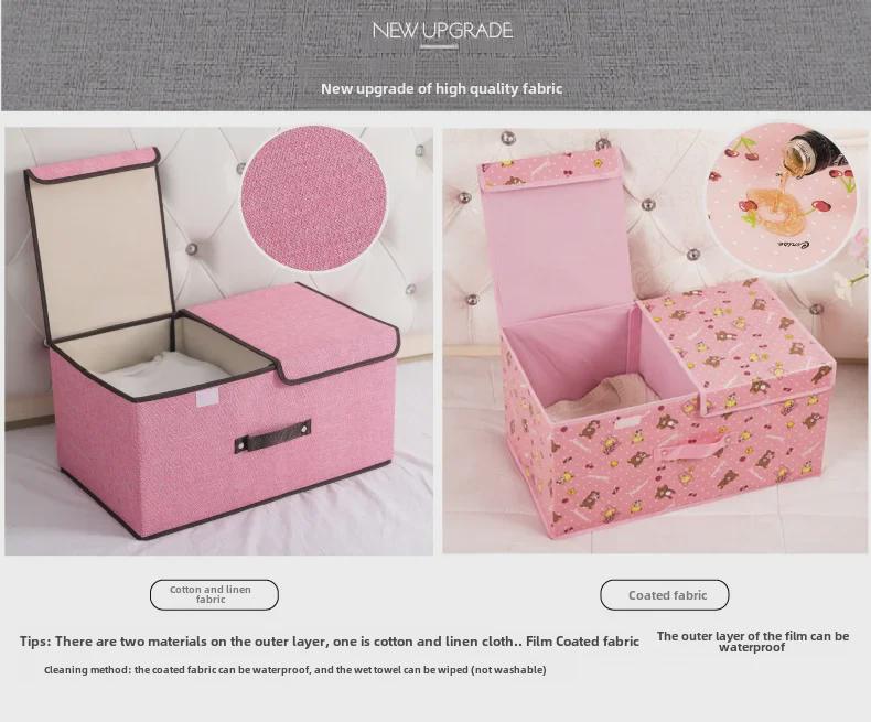 Foldable Cotton & Linen Storage Box: Portable Double Cover for Toys & Clothes