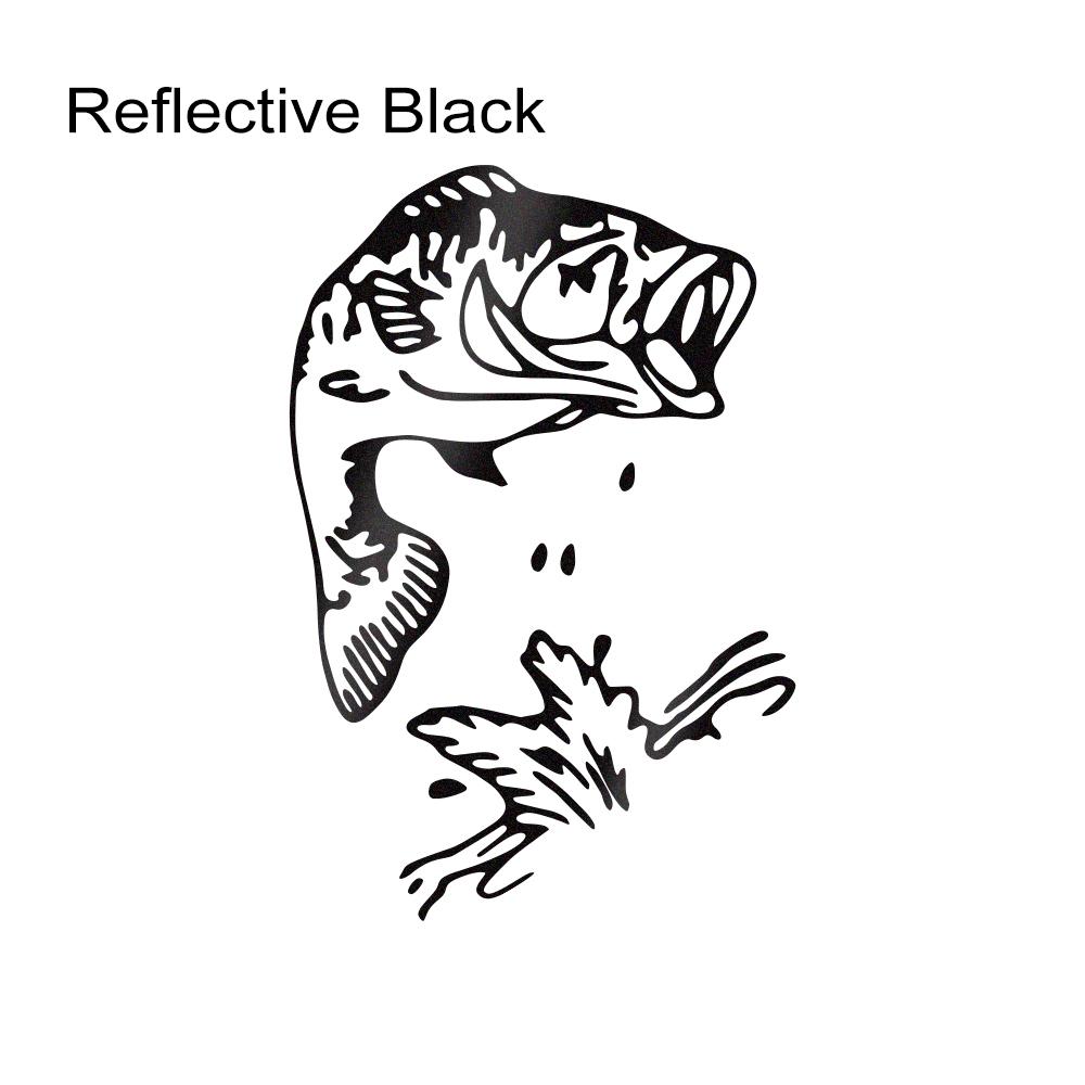 Reflective Bass Jumping Out of Water Fishing Fish Stickers Graphics Vinyl Decal For Cars Trucks SUV Motorcycles Auto Accessories Reflective Black