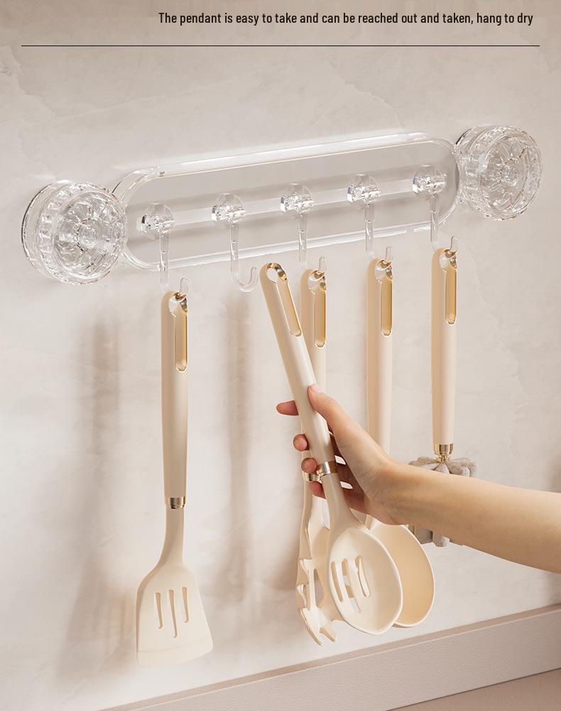 Wall-Mounted Kitchen Organizer: No-Punch Hooks, Spoon & Spatula Rack, Knife Holder Shelf