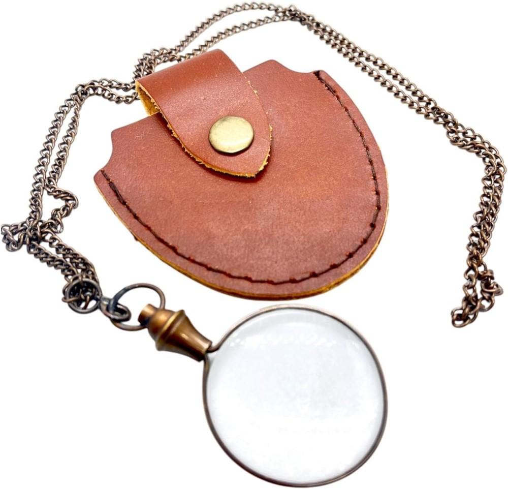 Brass Magnifying Glass, Optical Magnifier Lens with Necklace Chain Monocle for L