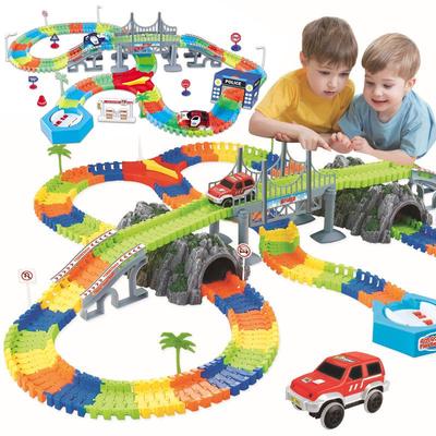 Dinosaurier LED Bahnauto & Achterbahn DIY Lernspielzeug Set für Kinder