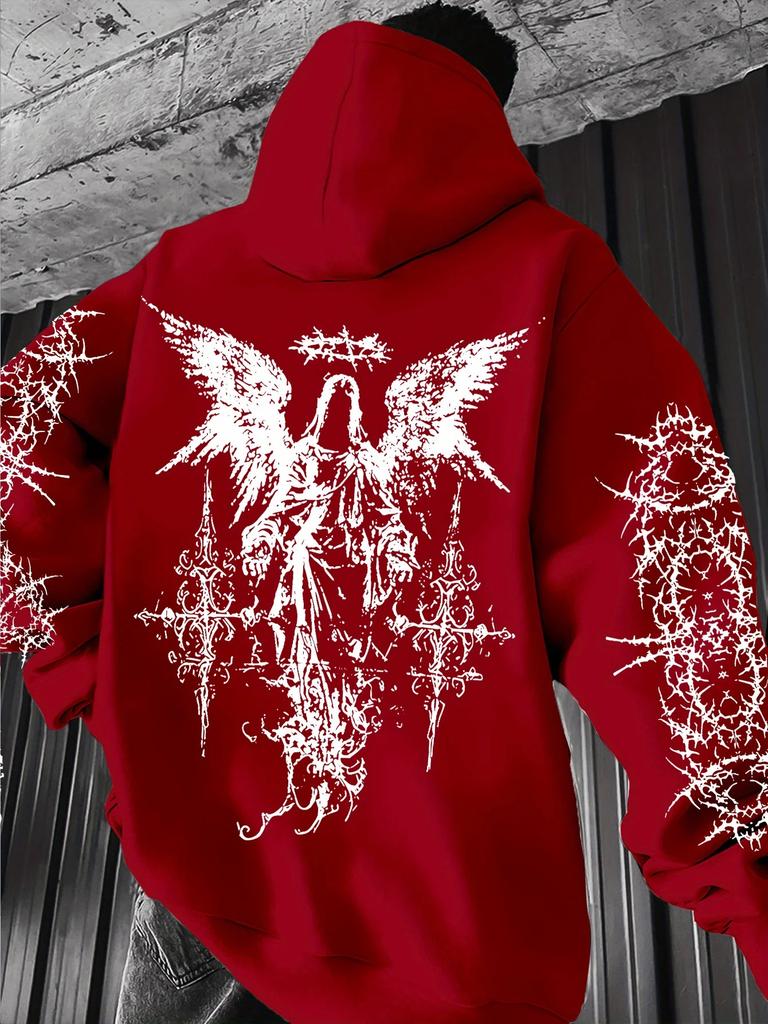 Angelement Graffiti Impression Épine Street Hip Hoodie Unisexe Coupe Régulière Couleur Unie Impression Pull Décontracté à Manches Longues