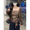 Autumn 2025 Spicy Girl Striped Tie-Up Strapless Shawl Jacket