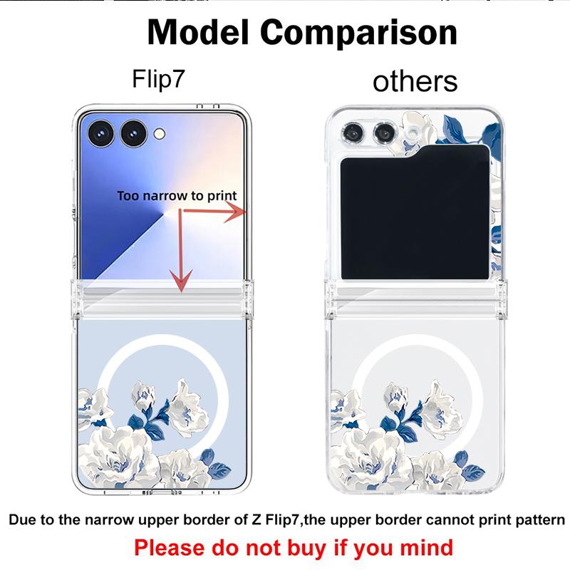 Magnetic Phone Case For Samsung Galaxy Z Flip 7 FE 7 6 5 4 Flip7 Flip6 Flip5 For Magsafe Artistic Flower Painting Clear PC Cover