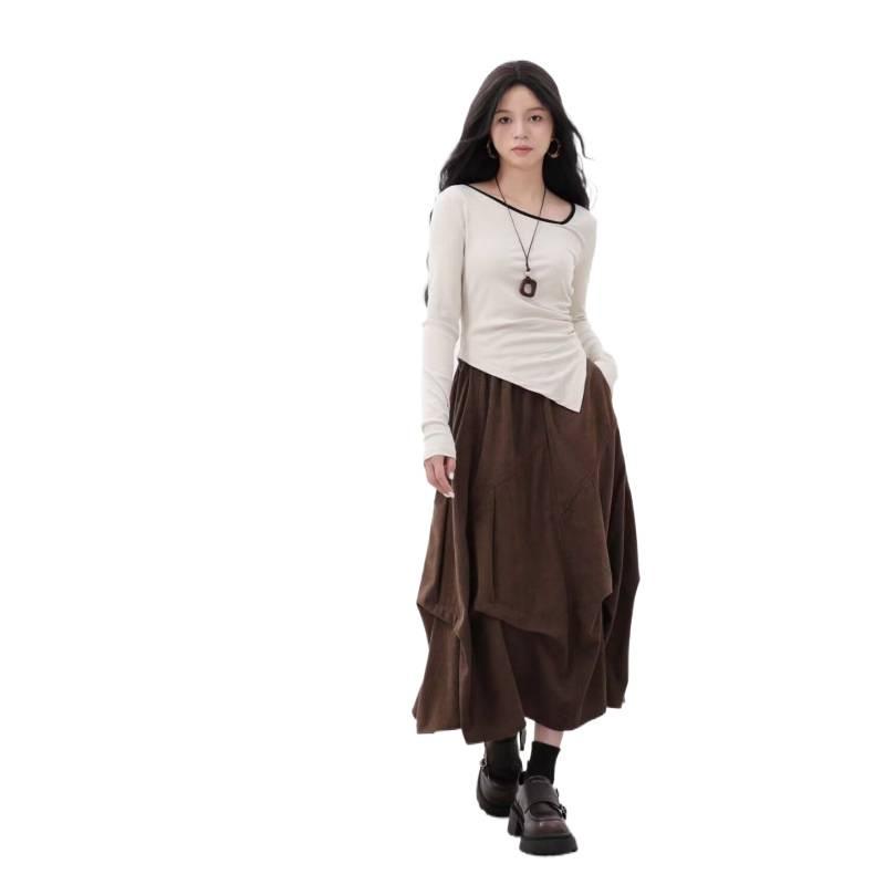 Pleated Corduroy A-Line Skirt