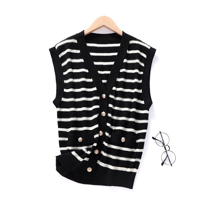V-neck Striped Vest Sleeveless Cardigan Summer Updated Sleeveless Relaxed Fit Versatile and Stylishable Horse Clip Vest Top L
