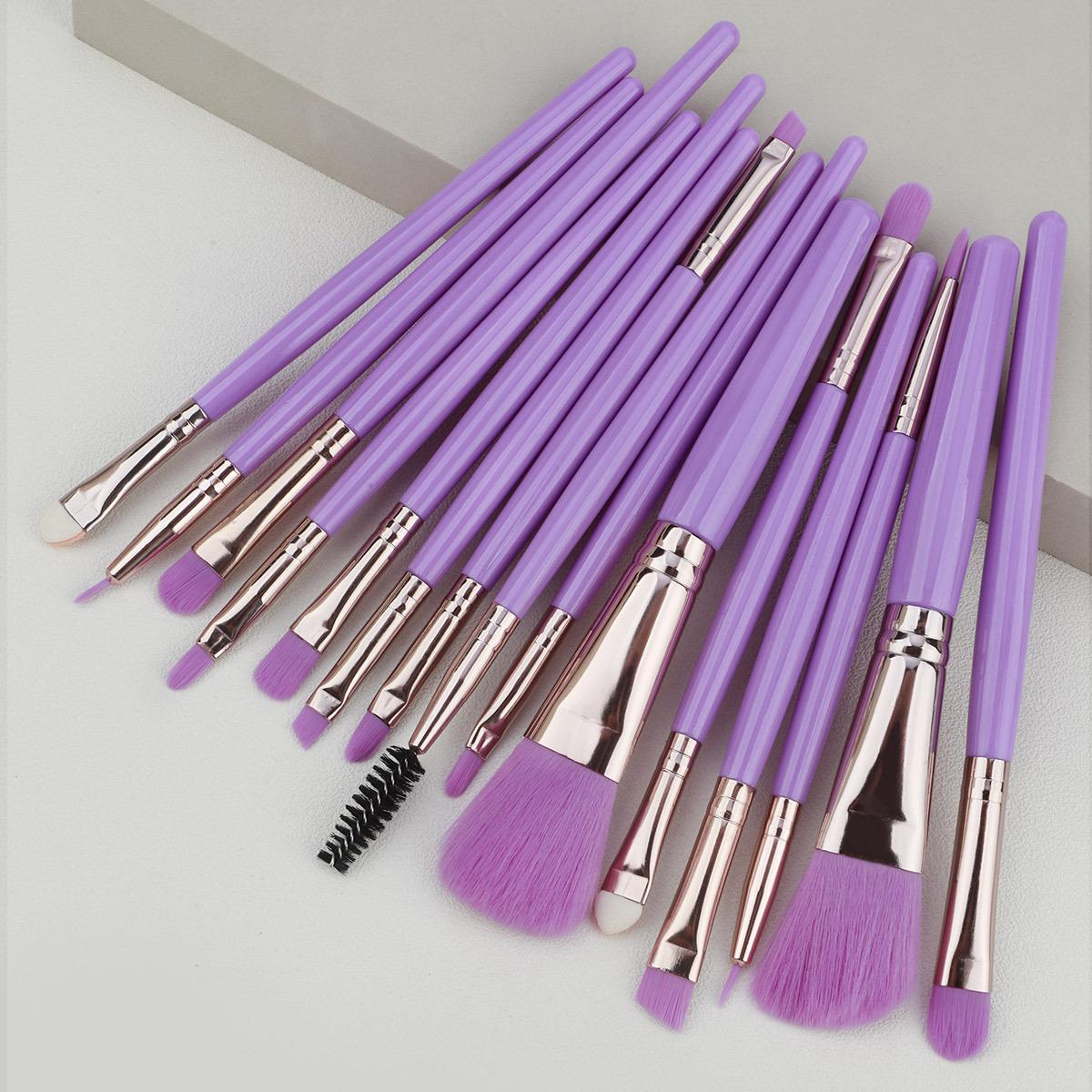 15 makeup brushes set, plastic handle, eyeshadow brush, eyebrow brush, eyeliner brush, loose powder brush, multi-functional makeup tool.