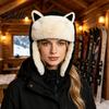 Winter Gifts for Women Ear-Flap Hat, Cute Cat Ear Trapper Warm Plush Thermal Protection Hats Lined Windproof Cap, Ushanka Hat Cold Weather Riding